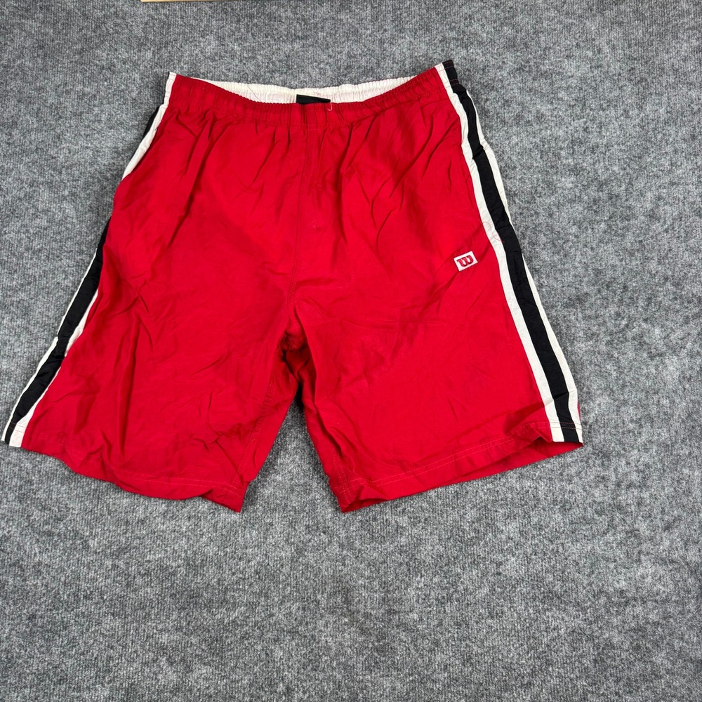Wilson Shorts Mens Size XL Red Striped Athletic Mesh Lined Pockets Gym Running